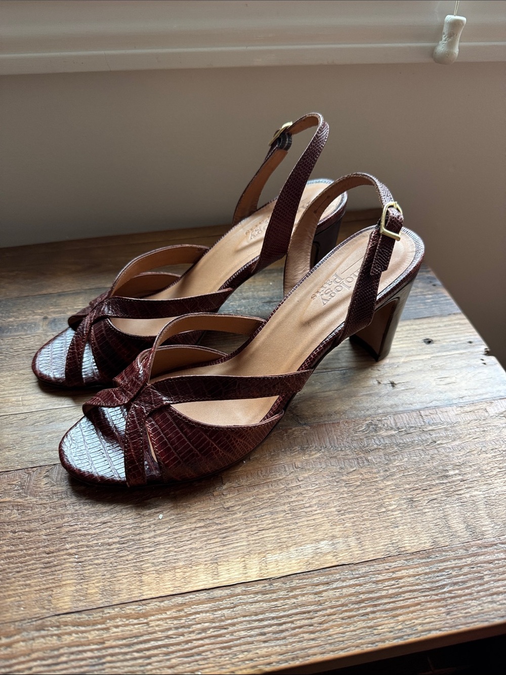 Anthology Paris Chocolate Brown Croc-Embossed Slingback Heels
